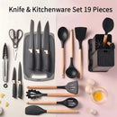 ￼Kit 19 Peças Jogo de Utensílios Para Cozinha em Silicone Com Cabo de Madeira Completo