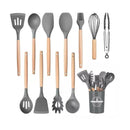 Kit Premium de Utensílios para Cozinha em Silicone e Bambu – 12 Peças